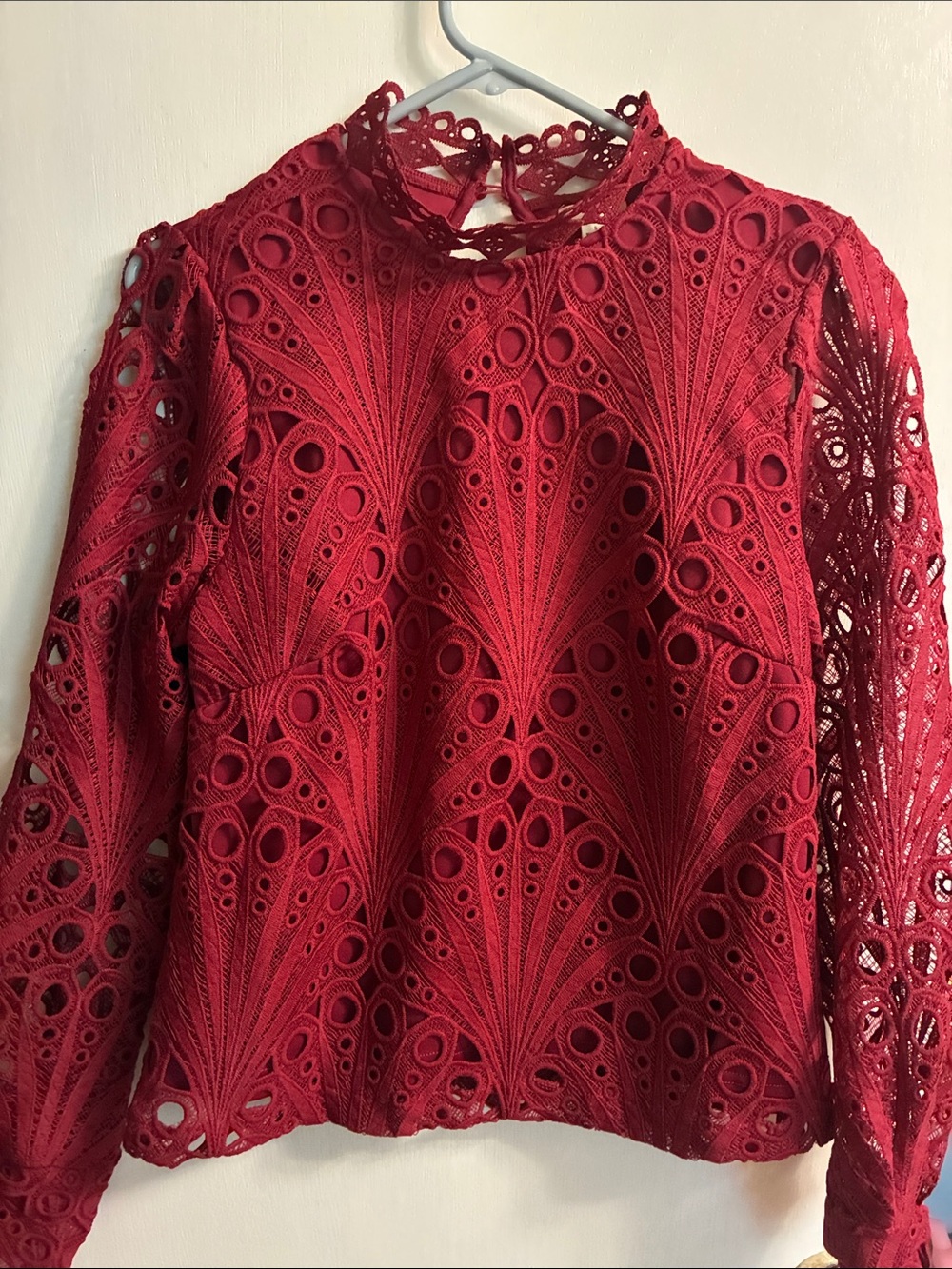 Ultra Pink Red Lace Long Sleeve High Neck Top